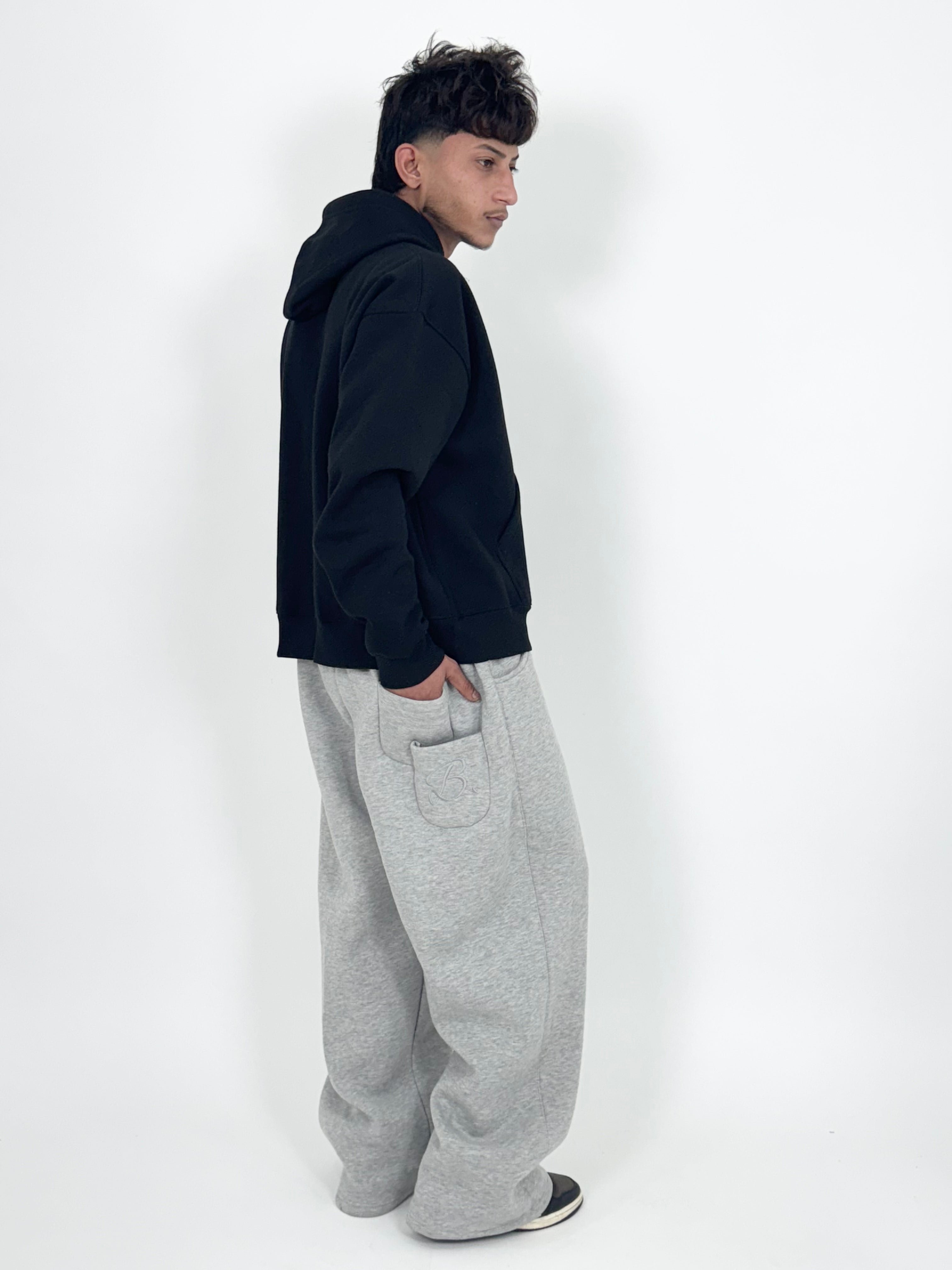 GREY SWEAT AND BLACK HOODIE