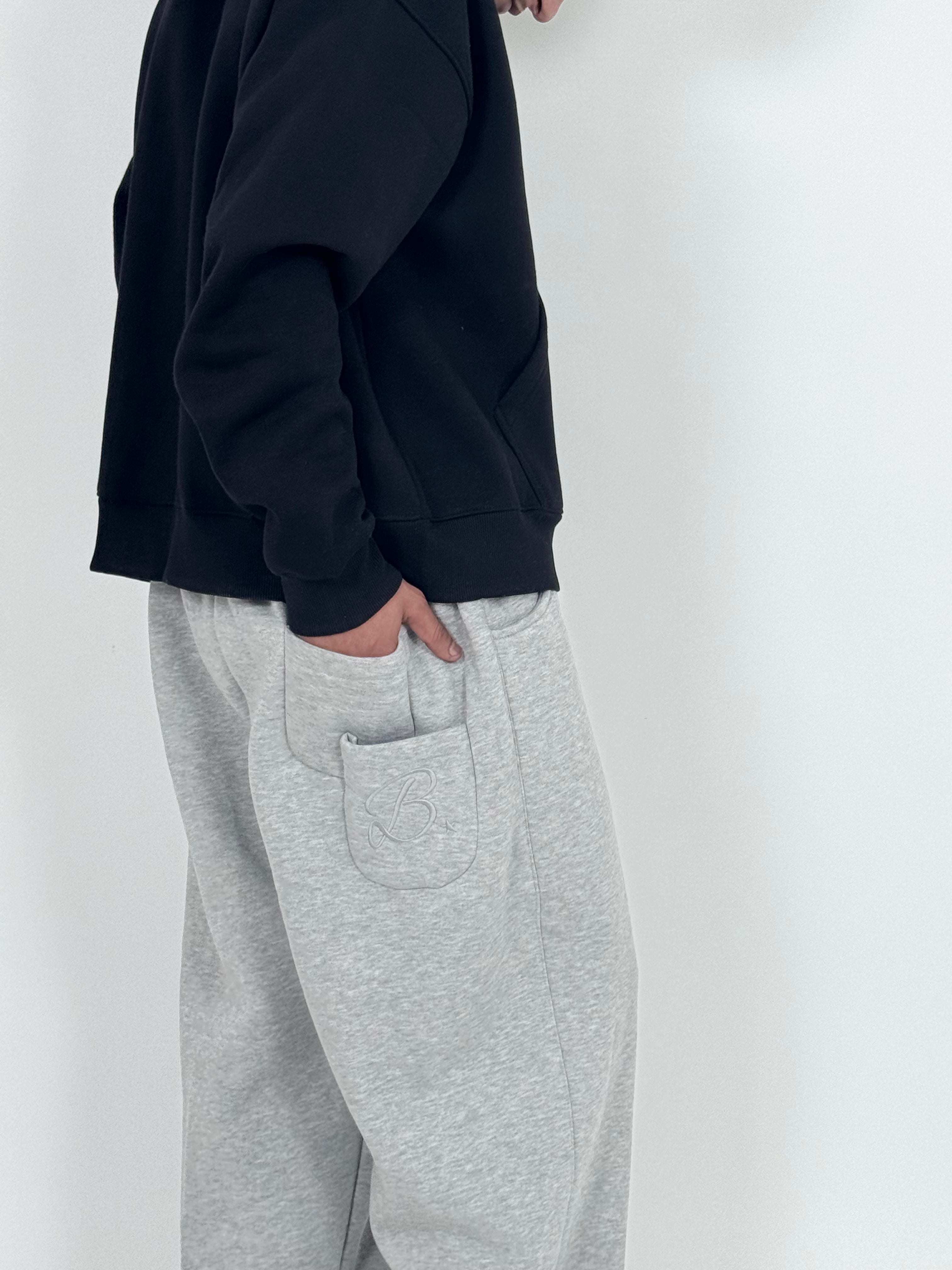 GREY SWEAT AND BLACK HOODIE