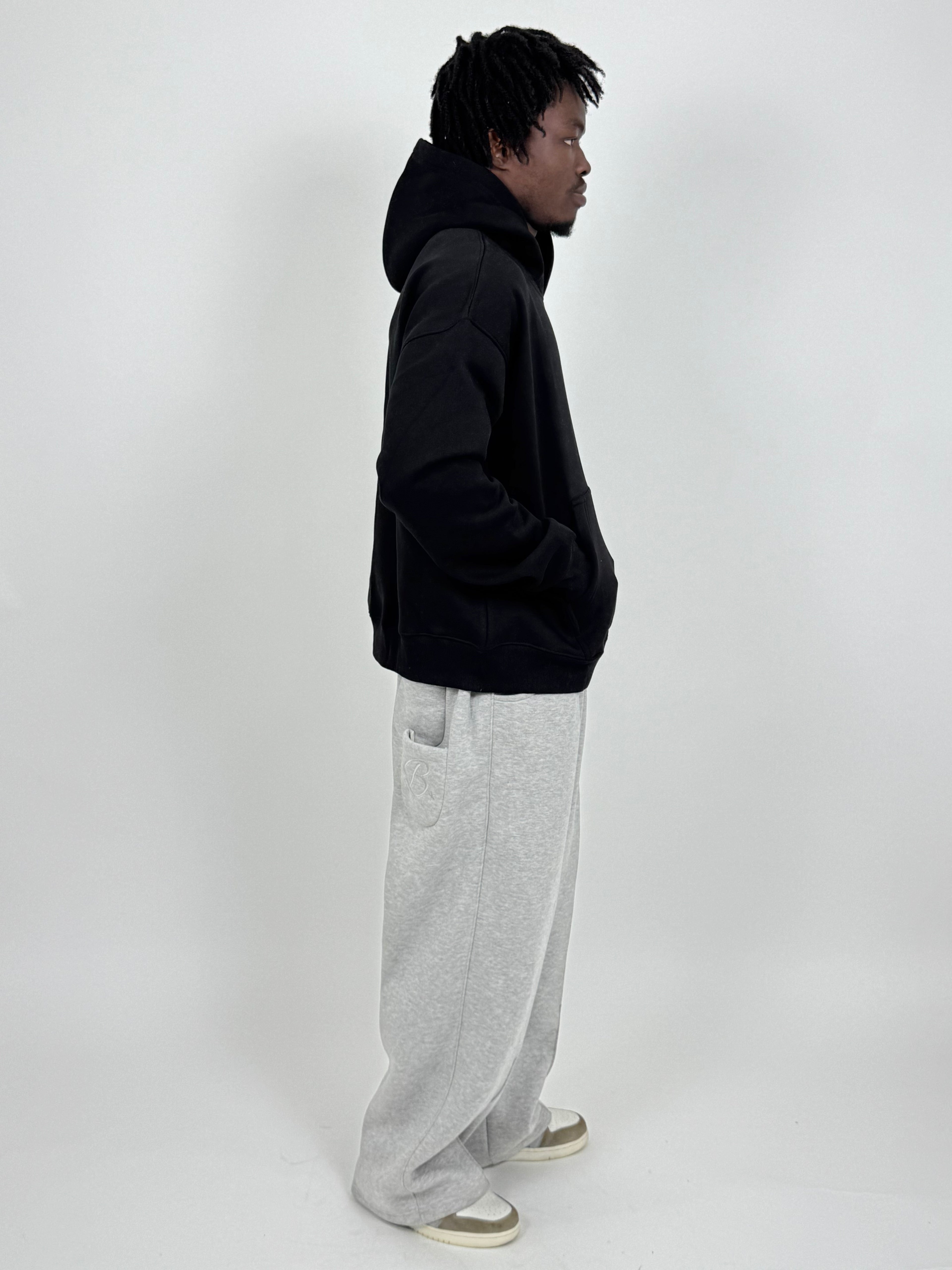 GREY SWEAT AND BLACK HOODIE