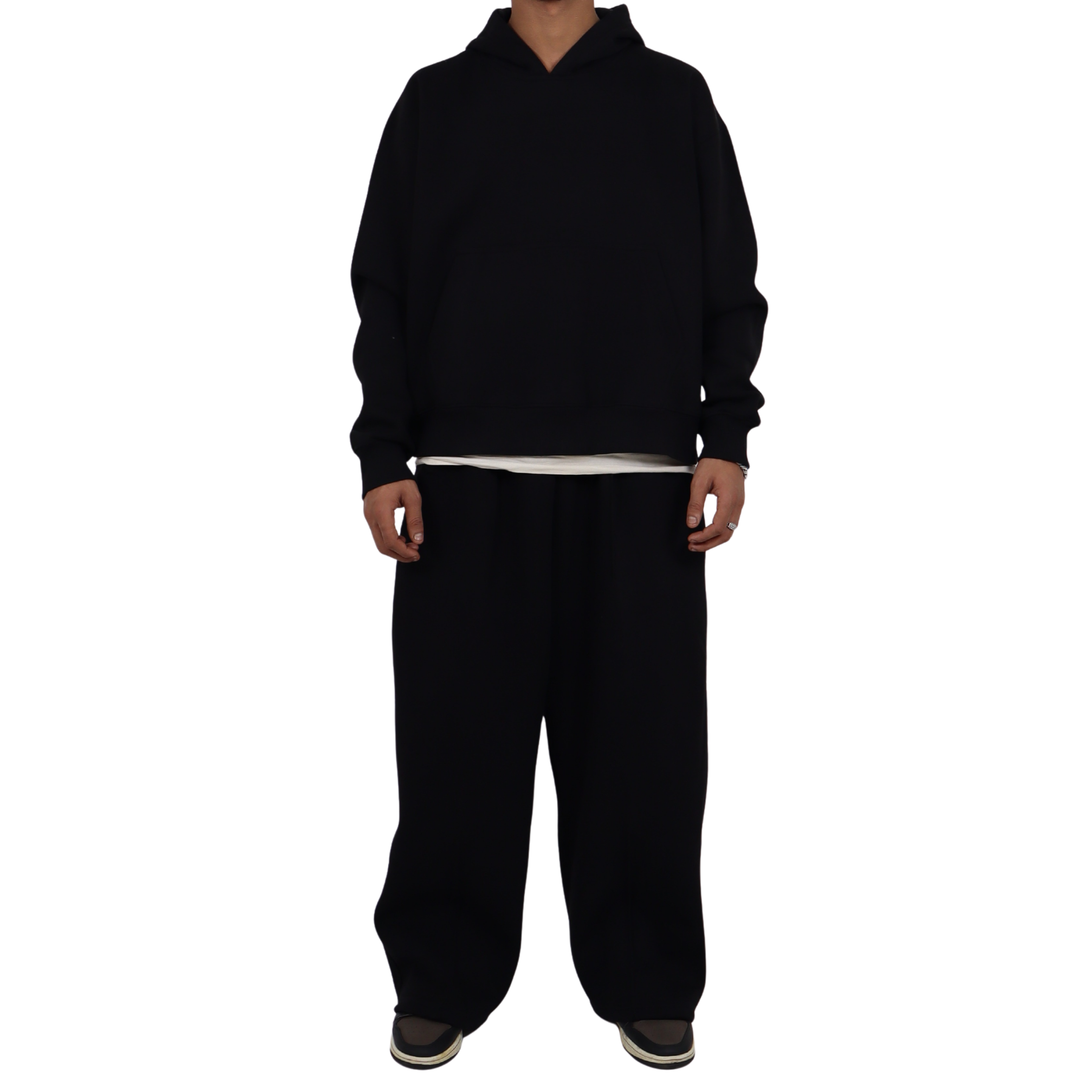 BLACK SWEAT AND BLACK HOODIE