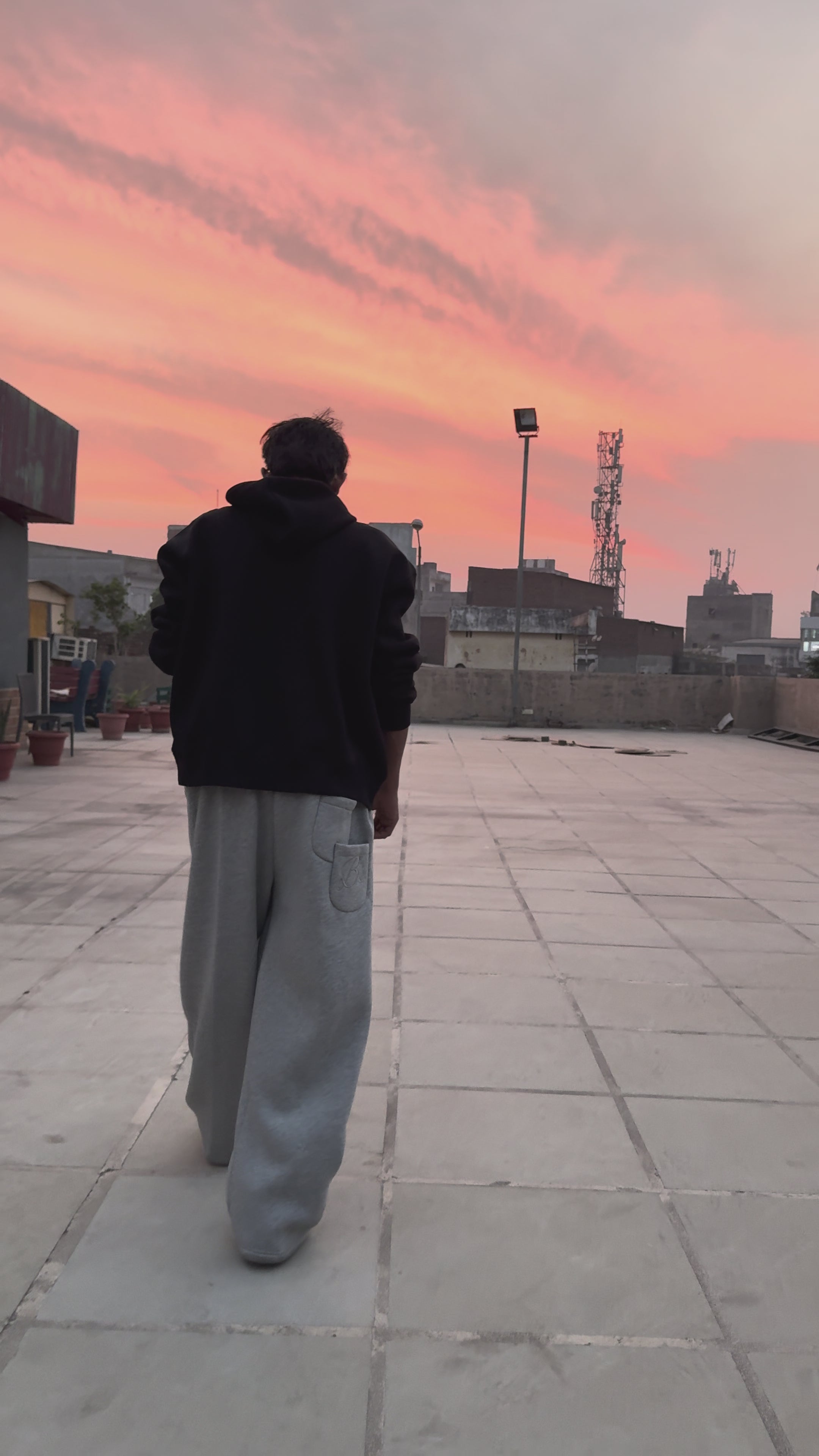 GREY SWEAT AND BLACK HOODIE